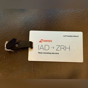 Lufthansa SWISS Silver Tone Metal Luggage Bag Suitcase Tag ID Card & Strap